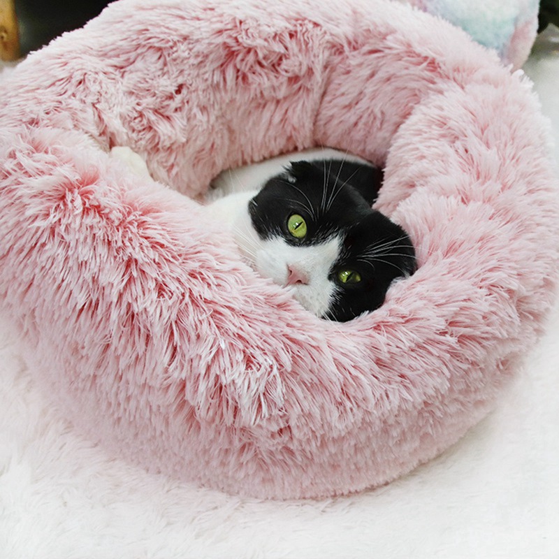 Pet Cat Dog Round Bed Cat Nest Plush Soft Warm Washable Fluffy Cushion